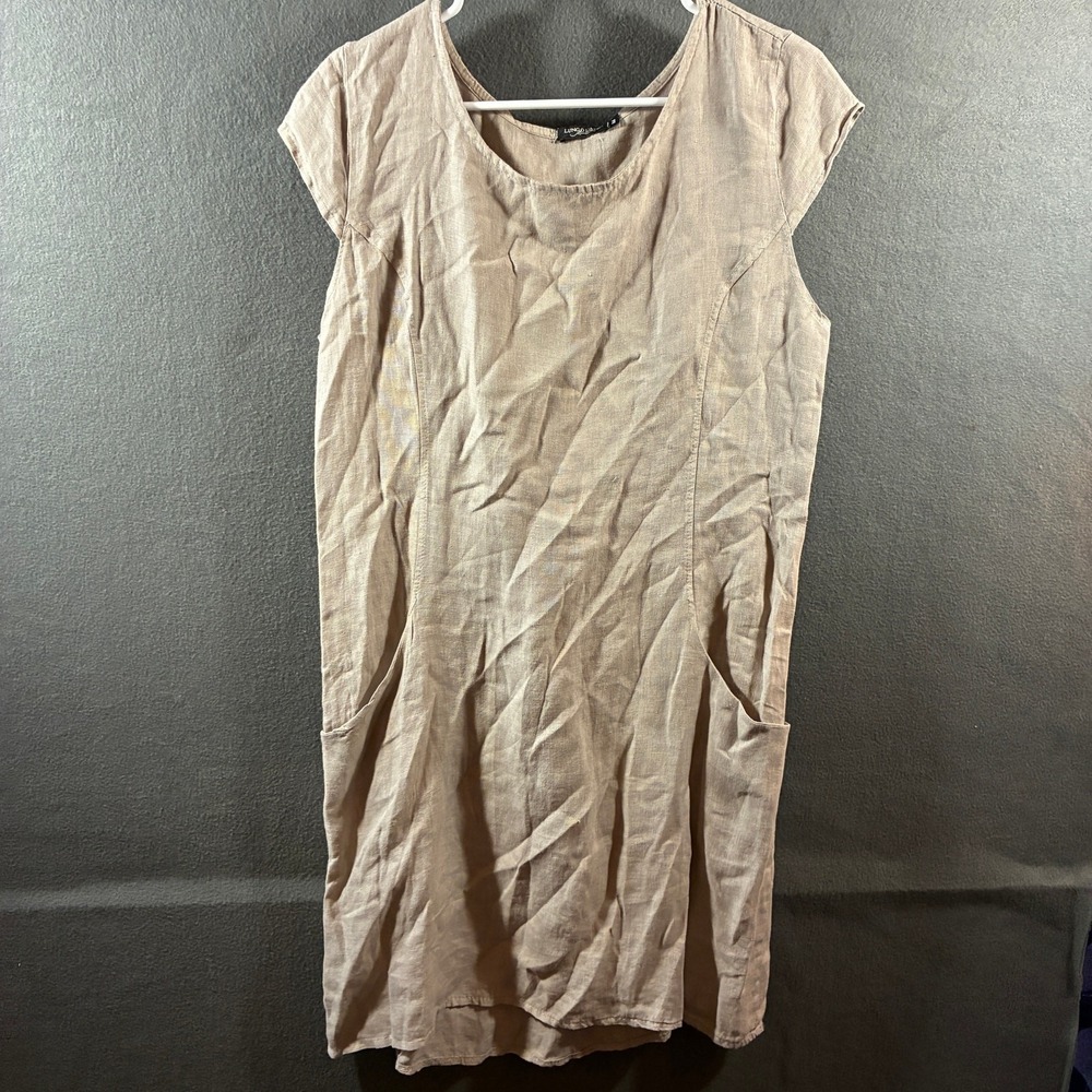 made in italy women linen dress medium oatmeal boho lagenlook oversized neutral
